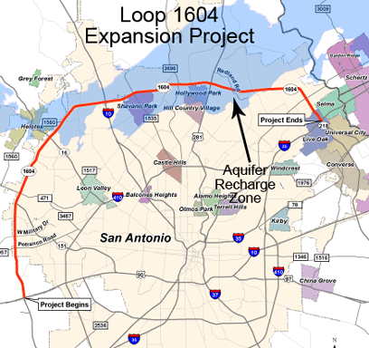 Map of Loop 1604 and US 281 expansion projects