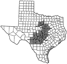 Map of regions for warbler recovery plan